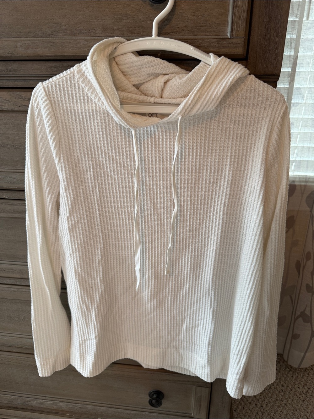 LOFT Cream Waffle-Knit Hooded Pullover